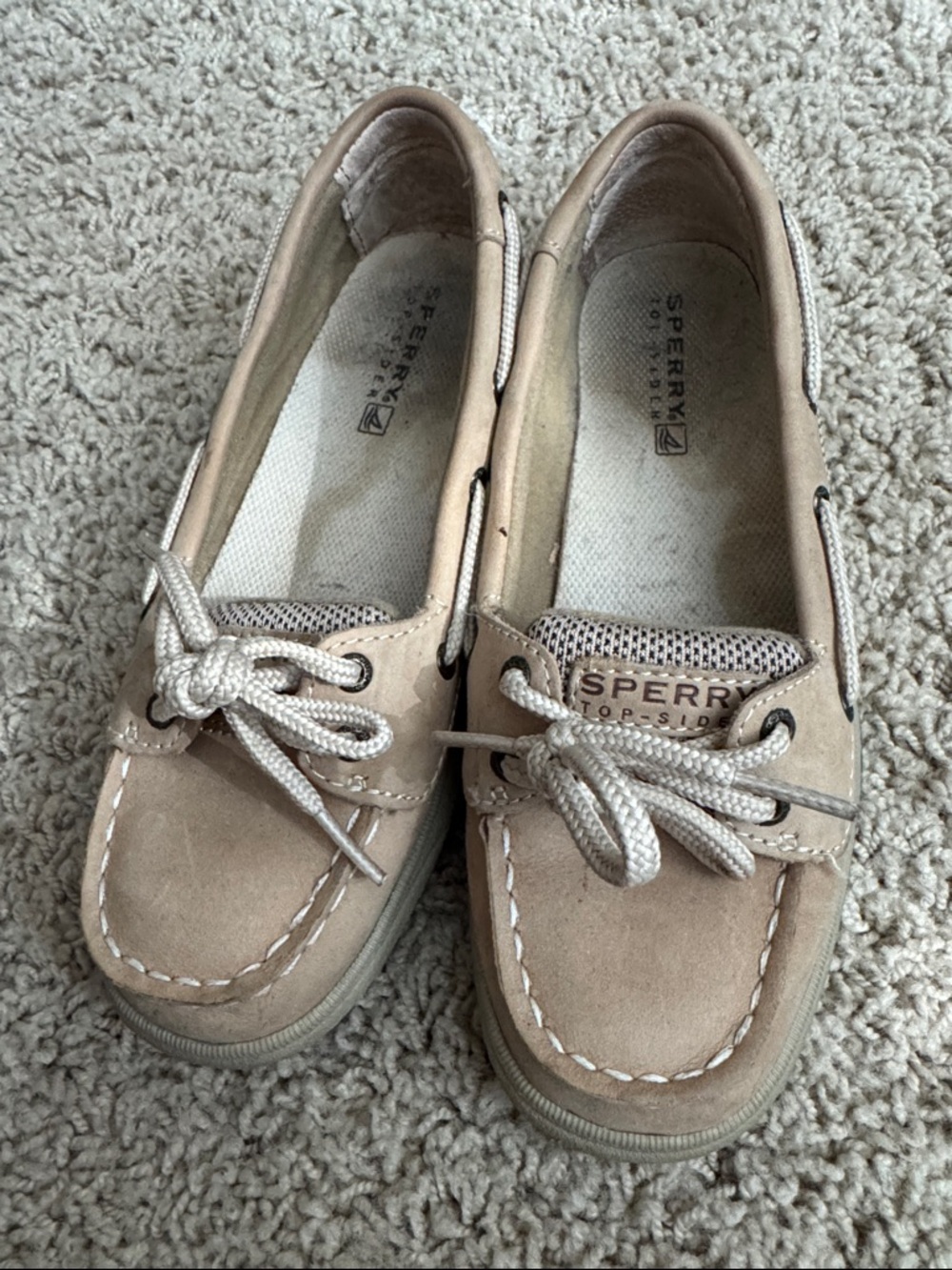 Sperry Kids Taupe Top-Sider Moccasins with Lace Detail